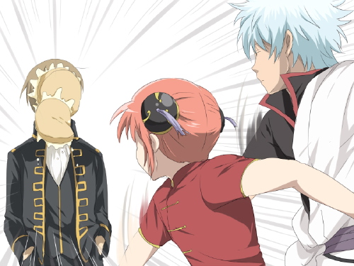 [kagura throws cake on okita's face]